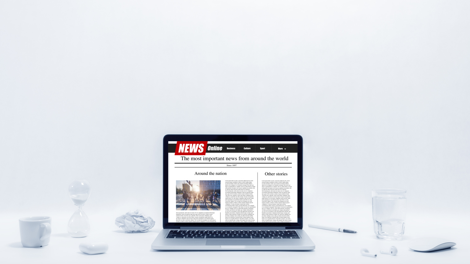news on a computer screen. Mockup website. Newspaper and portal on internet